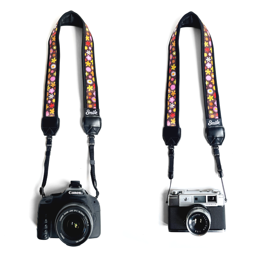 HANG UP! Correa para todo tipo de Cámara Fotográfica, Réflex, DSLR, Mirrorless MARRÓN Flores RETRO